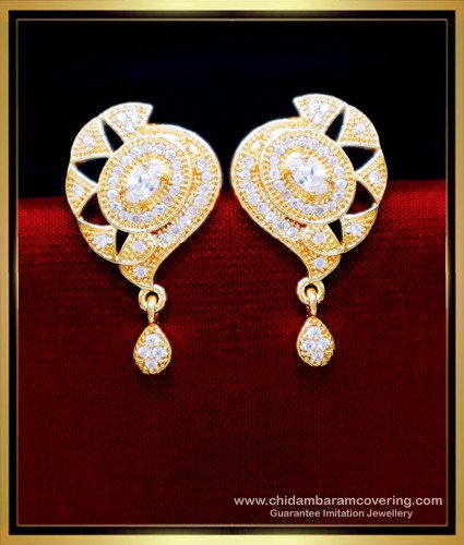 ERG2175 - Stylish Party Wear White Stone Gold Plated Earrings