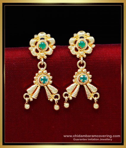 ERG2185 - Attractive Gold Plated Emerald Stone Earrings Hanging