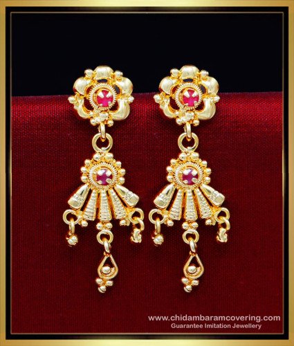 ERG2187 - Elegant Red Stone Hanging Earrings Gold Pattern Online