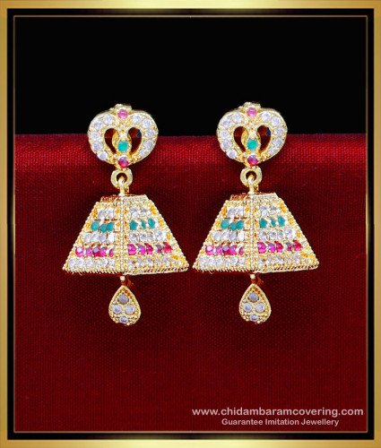 ERG2196 - Modern Ad Stone Jhumka Gold Wedding Earrings Design