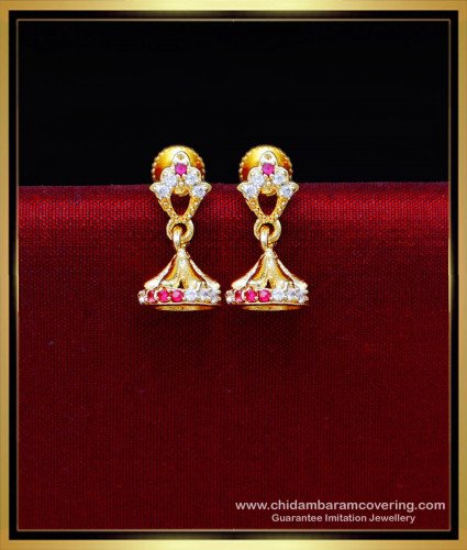 ERG2198 - Cute Small Size Ad Stone Jhumka Earrings Gold Plated