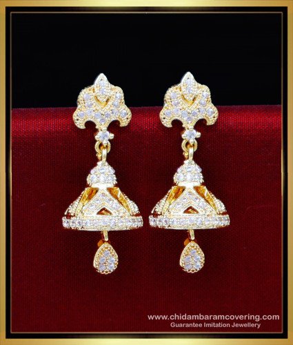 ERG2200 - New Model White Stone Jhumka Designs Gold Latest