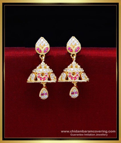 ERG2202 - Buy White and Ruby Stone Gold Earrings Designs Jhumka