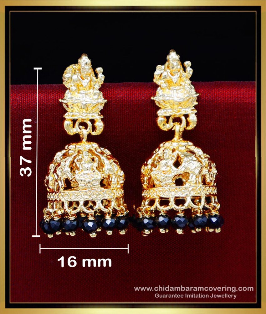 Lakshmi India black beads earrings in gold