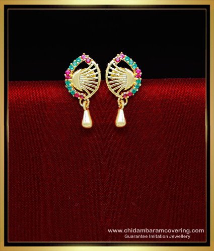 ERG2240 - Latest Ruby Emerald Peacock Designs Stud Earrings