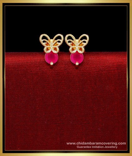 ERG2241 - Unique Ruby Single Stone Butterfly Earrings Studs 