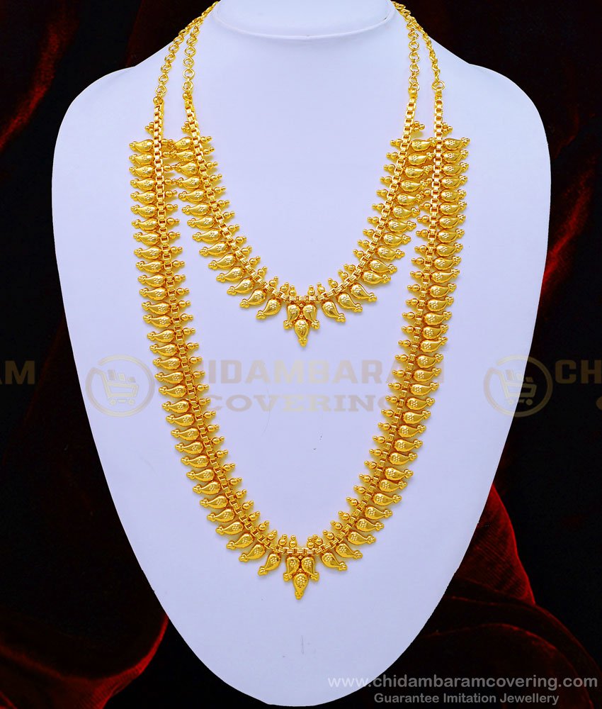 kerala jewellery,manga malai, gold mala, 1 gram gold jewellery, gold plated jewellery, mango mala, manga haram set, one gram gold jewellery, bridal jewellery, gold covering haram set, 