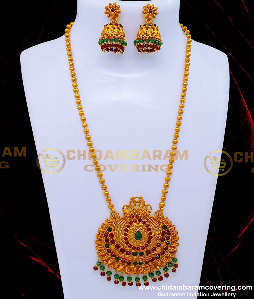 Best Quality Big Kemp Stone Dollar Temple Jewellery Set Online