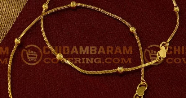 Buy Trendy Real Gold Leg Padasaram Light Weight Chain Golden Beads Anklet  Design Online