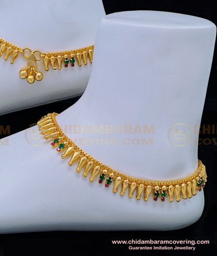 ANK104 - 10 Inches Latest Leg Padasaram Design Bridal Wear Ruby Emerald Stone Anklet Online