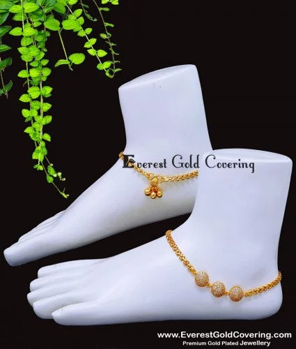 ANK153 - 10.5 Inch Latest Party Wear Gold Anklet Designs for Ladies