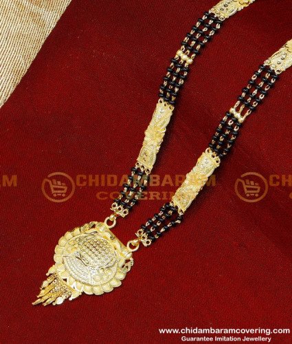 BBM1089 - Gold Forming Black Beads Nallapusalu Designs Gold Long 