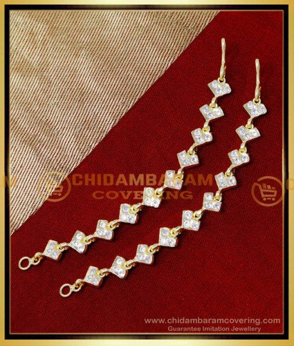 MAT278 - Bridal Gold Mattal Designs White Stone Ear Chain Online