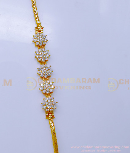 MCHN573 - Elegant White Diamond Mugappu Thali Chain for Women