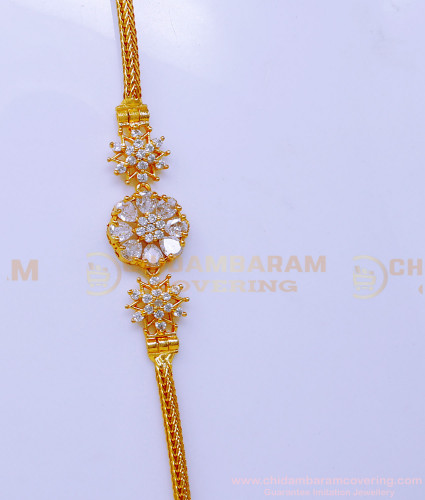 MCHN585 - Elegant American Diamond Stone 1 Gram Gold Mugappu Chain