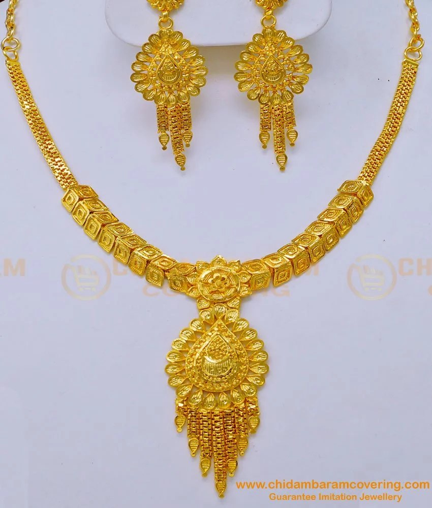 Buy Forming Gold Plain Necklace Design with Earrings One Gold ...