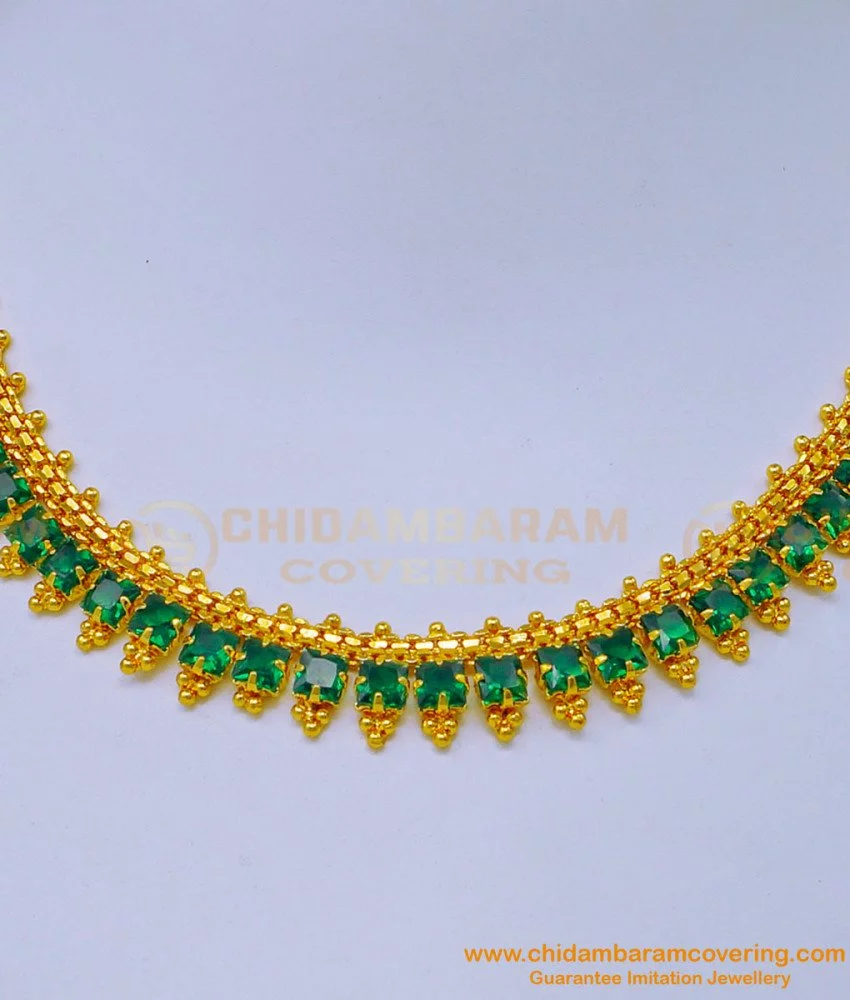 Gold tone AD pink stone green round Kerala style necklace dj-36399 –  dreamjwell