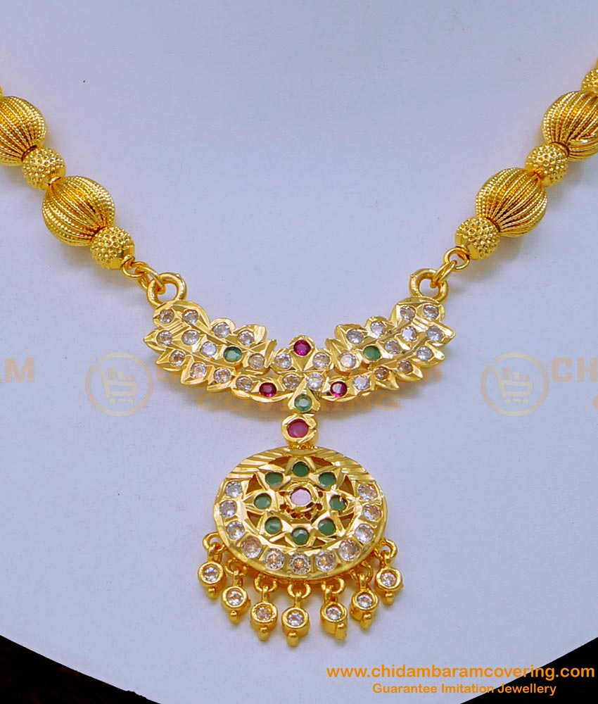 Traditional Indian Fashion Jewelry Online, Chidambaram Gold Covering Necklace, panchadathu jewellery, impon jewellery online, impon necklace,  