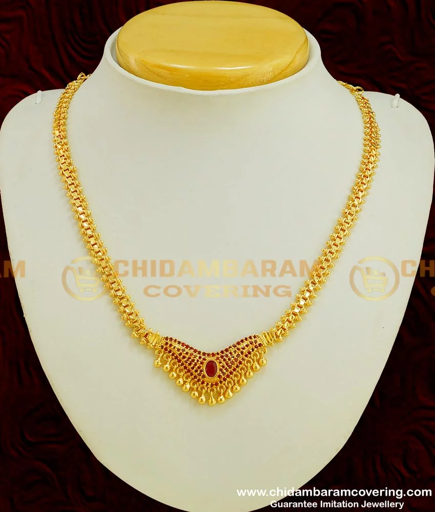 Buy Latest Collection Flower Model 1 Gram Gold Ruby Necklace Design for  Ladies