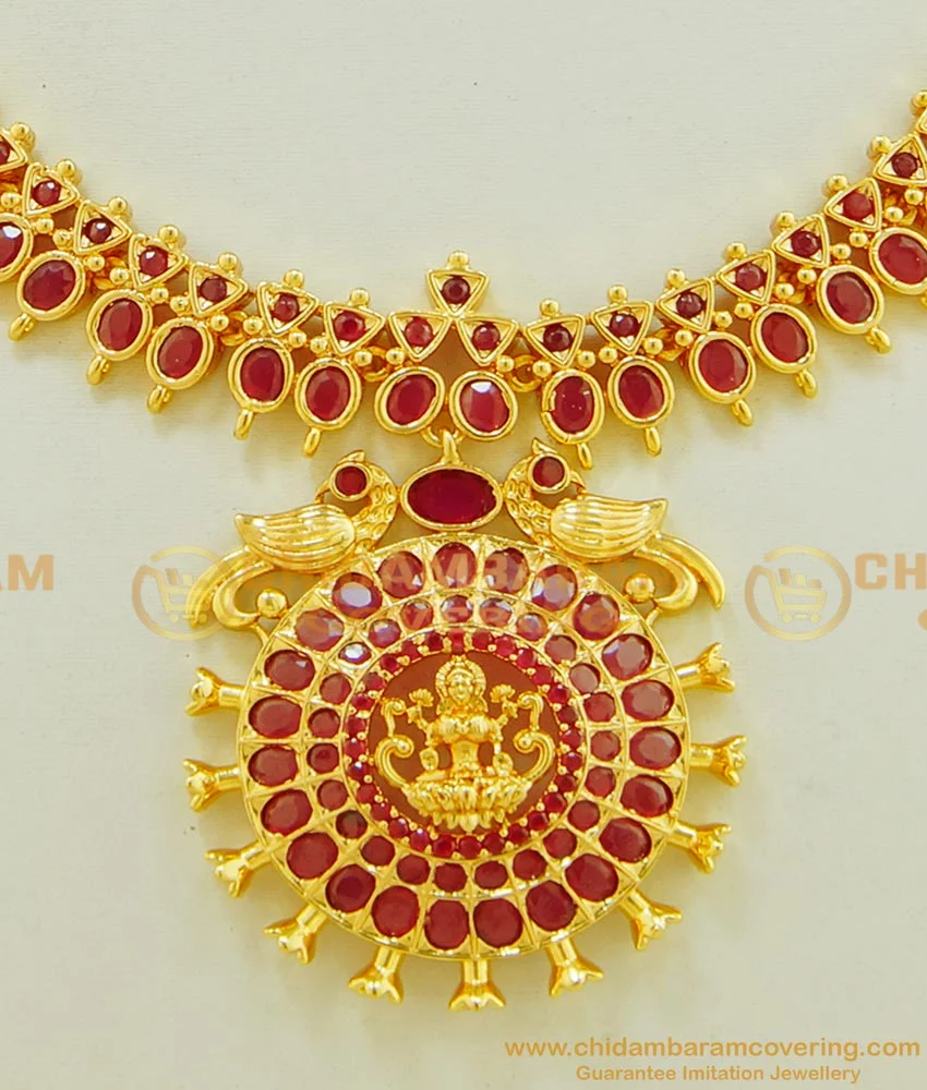 Buy Adyashree Emporium Temple Jewellery Goddess Ruby Pendant Set With Mohan  Mala Design Bridal Haram Design Gold Plated Artificial Jewellery For Women  at Amazon.in