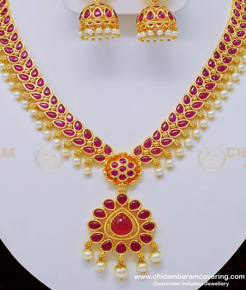 Rose Gold Finish Kundan Polki & Pearl Long Necklace Set Design by  Swabhimann Jewellery at Pernia's Pop Up Shop 2024