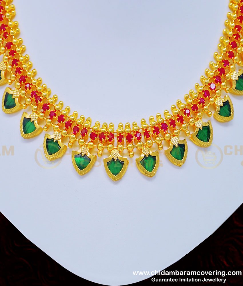 5 palakka necklace, white stone palaka necklace, gold necklace, stone palakka necklace, one gram gold jewellery online shopping, kerala jewelley,