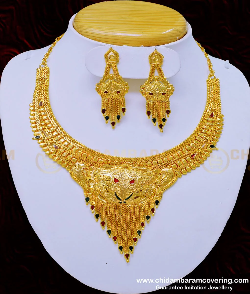 Buy Real Gold Design Bridal Wear One Gram Gold Guarantee Necklace ...