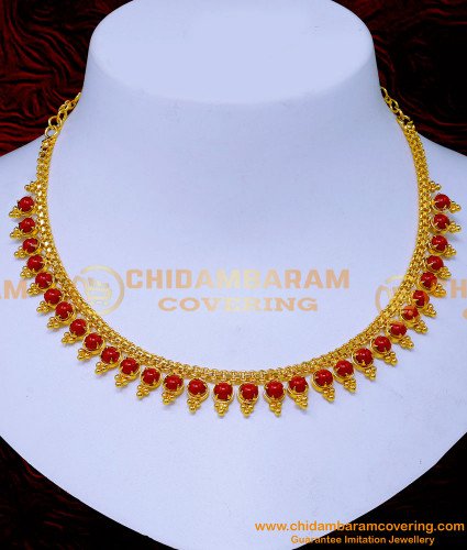 NLC1489 - Elegant One Gram Gold Coral Necklace Designs for Women