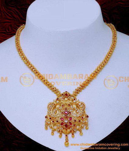 NLC1548 - Trendy Ruby Pendant Chain Necklace Designs Artificial