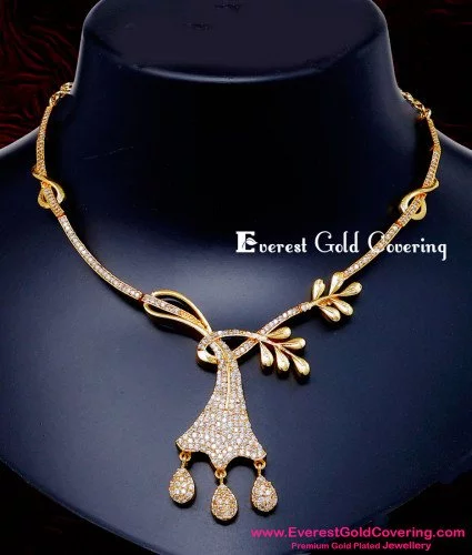 NLC1623 - Latest 1 Gram Gold Plated White Stone Necklace Design