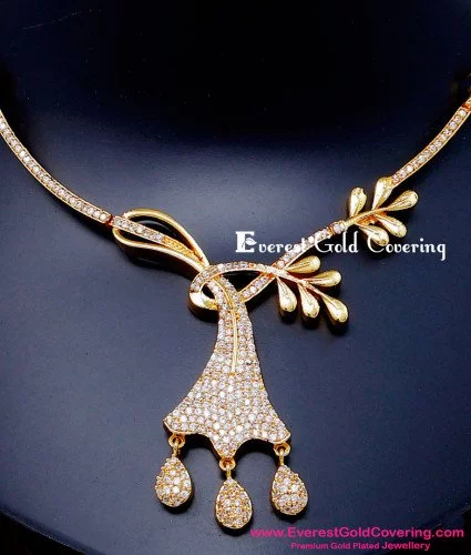 NLC1623 - Latest 1 Gram Gold Plated White Stone Necklace Design