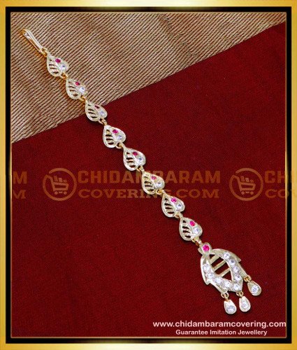 NCT319 - Attractive Impon White And Ruby Stone Maang Tikka Design